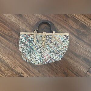 Artisan Colorful Woven Tote with Dark Handles